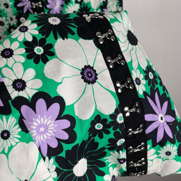 Alexia Admor Sammie Mini Dress 60s Green Floral Size 4 Retro Square Neck - Picture 4 of 12